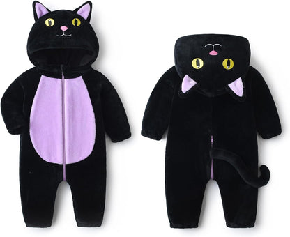 Disfraz de gato negro para bebé niño pequeño, ideal para Halloween. Ropa abrigada y suave para otoño e invierno. 