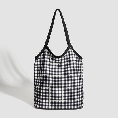 Design vintage canvas hobo bag, plaid tote bag versatile, large capacity commuter versatile shoulder bag