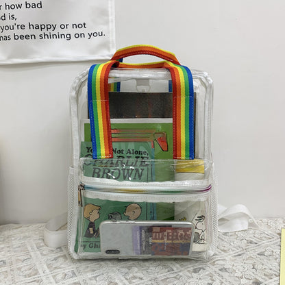 Mochila impermeable de PVC con diseño transparente, duradera y elegante, perfecta para viajes, escuela y uso diario. 