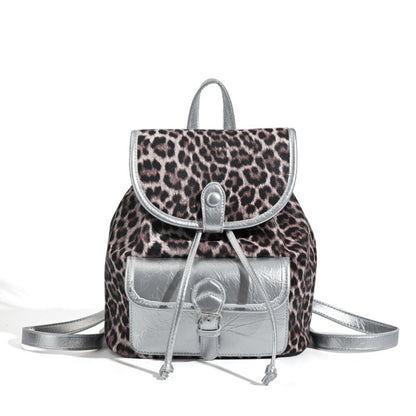 Mochila retro con estampado de leopardo en contraste, mochila versátil para mujer, ideal para otoño e invierno. 