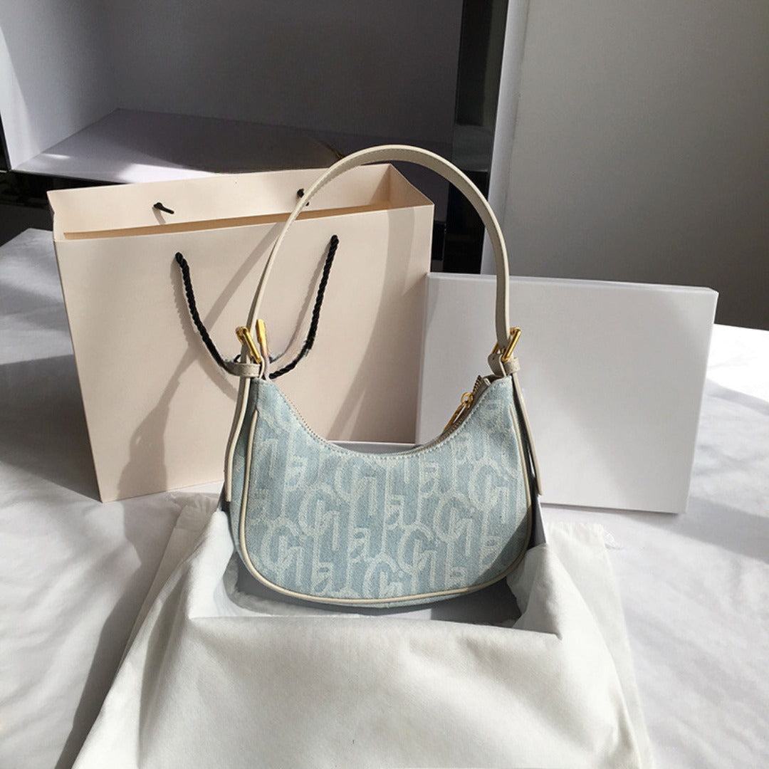 Bolso baguette retro de mezclilla para mujer, bolso de hombro para primavera y verano, bolso hobo pequeño 