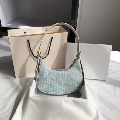 Bolso baguette retro de mezclilla para mujer, bolso de hombro para primavera y verano, bolso hobo pequeño 