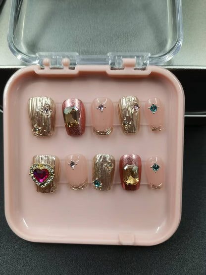 1037- Uñas postizas hechas a mano, de presión, removibles