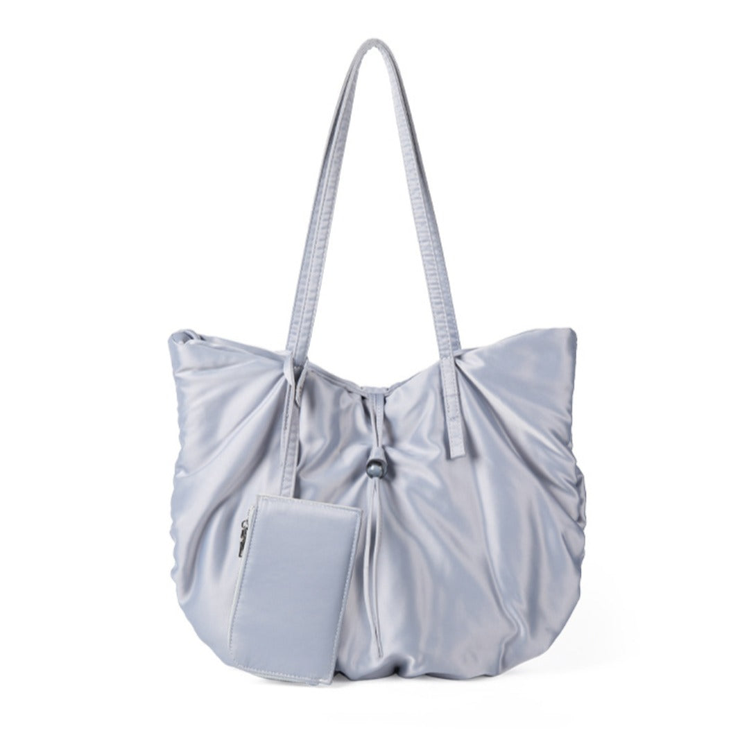 Bolso hobo informal de nailon de gran capacidad - Bolso tote portátil para mujer con diseño de bandolera plisada 