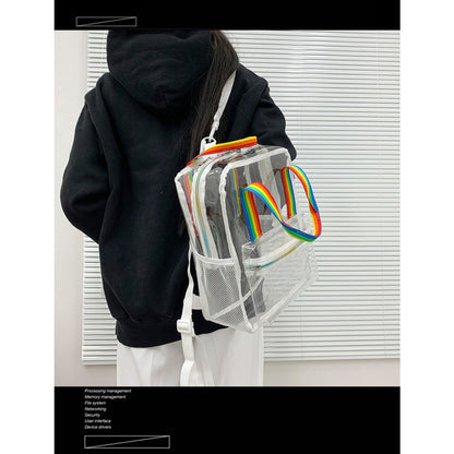 Mochila impermeable de PVC con diseño transparente, duradera y elegante, perfecta para viajes, escuela y uso diario. 