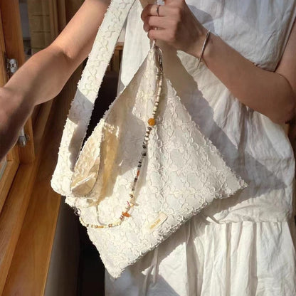 Bolso de hombro con cuentas de diseño retro – Bolso hobo de tela ligero y versátil para mujer, ideal para primavera y otoño 