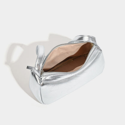Bolso bandolera pequeño plateado, diseño de bolso de hombro, bolso de mano hobo versátil para mujer, ideal para el verano. 