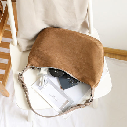 Chic Suede Underarm Women's Bag – Popular Versatile Shoulder Tote, Retro Texture Soft PU Crossbody & Small Square Hobo Bag