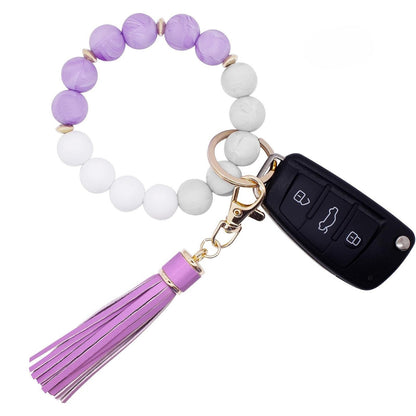 Llavero con borla de PU para bolso de mujer, llavero de silicona con cuentas, pulsera, llavero de coche, bonito soporte para mujeres y niñas. 