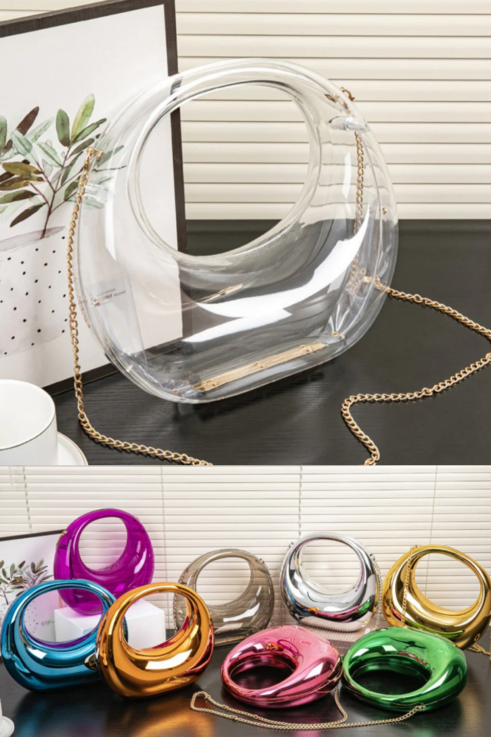 Elegante bolso de noche – Bolso de cena dorado y plateado, elegante neceser de maquillaje acrílico, bolso perfecto para graduación, bolso de fiesta y bolso de mano para bodas 