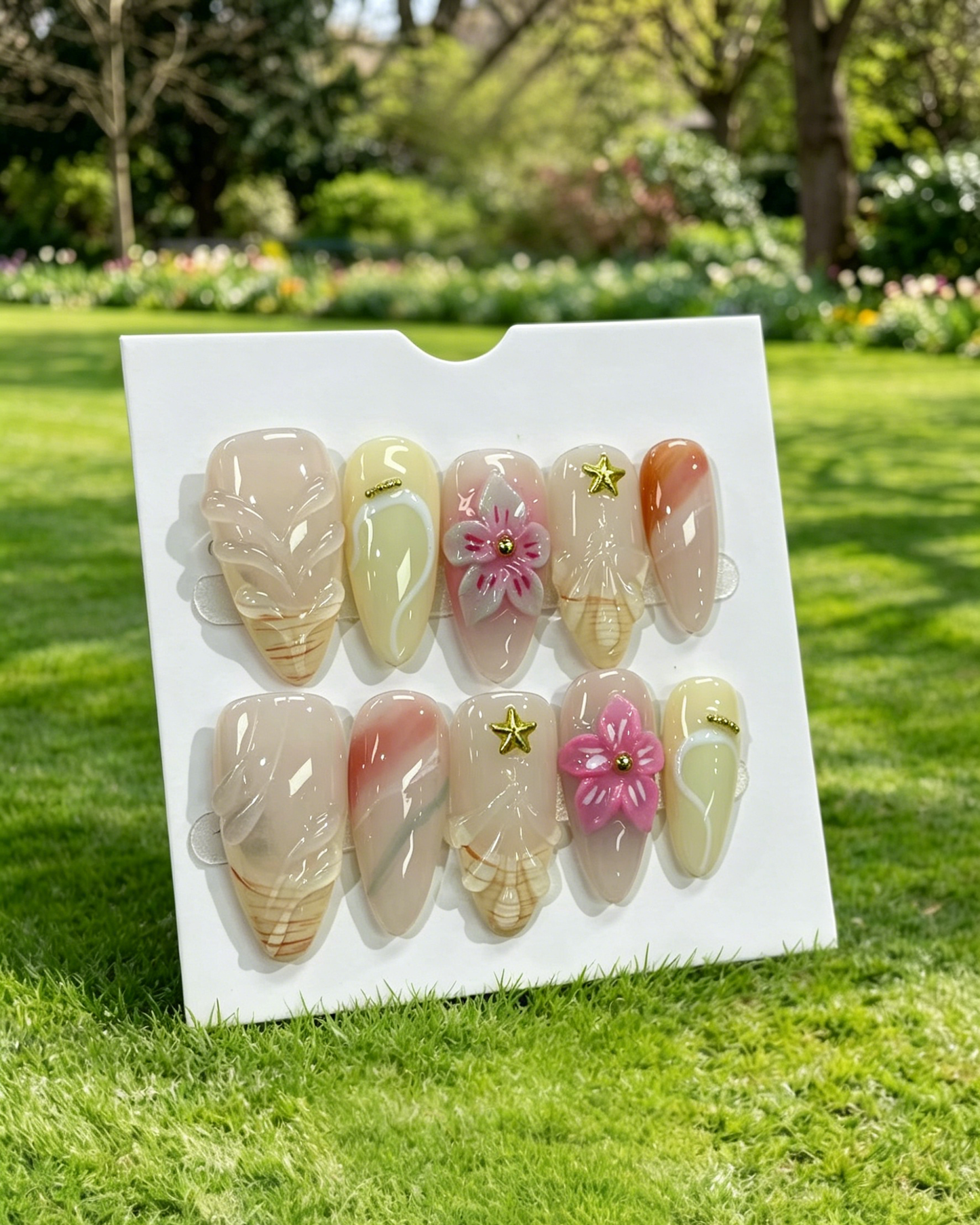 Pink Gold Almond Press On Nails
