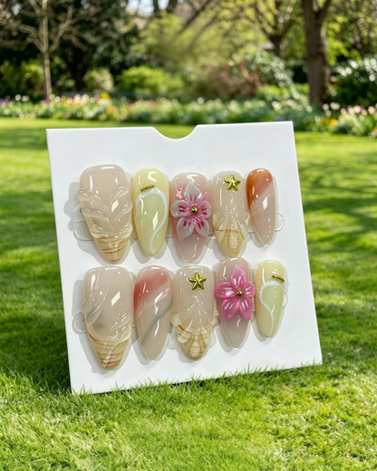 Pink Gold Almond Press On Nails