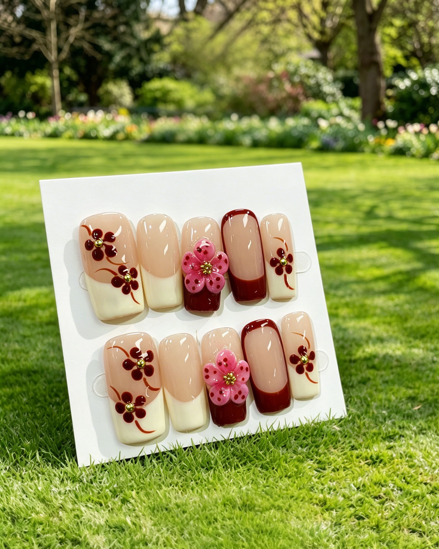 Pink Gold Almond Press On Nails
