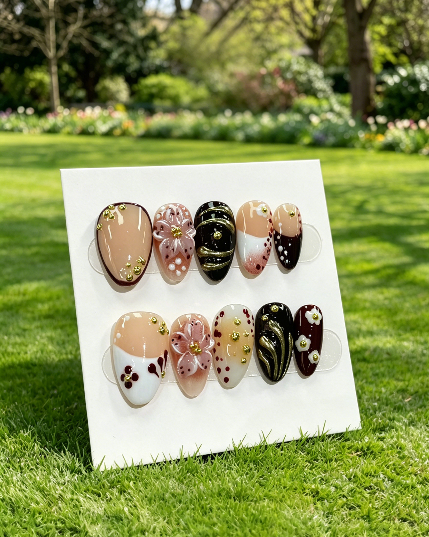 Pink Gold Almond Press On Nails