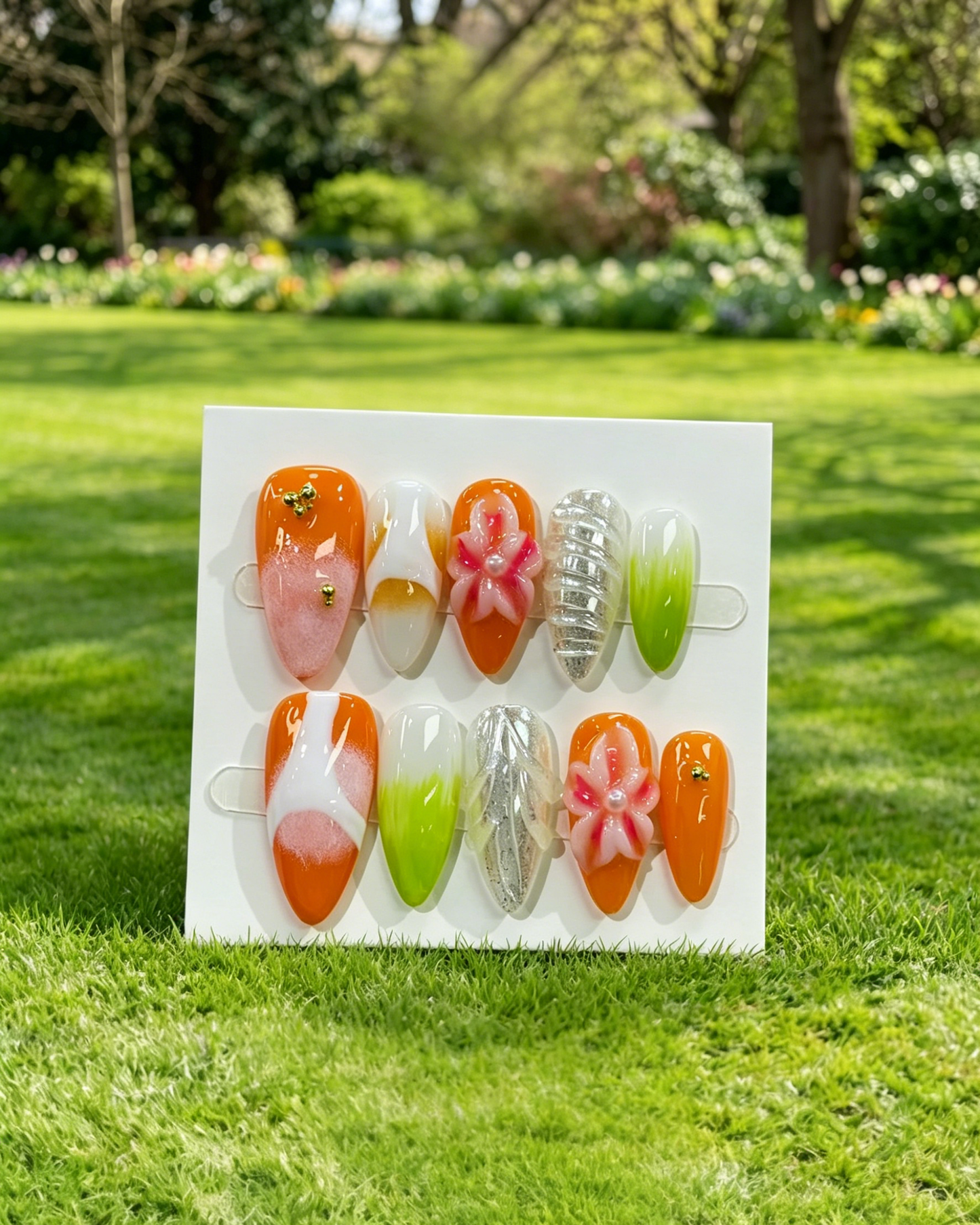 Pink Gold Almond Press On Nails