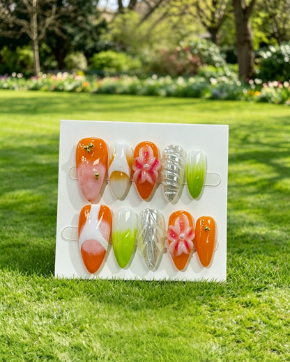Pink Gold Almond Press On Nails
