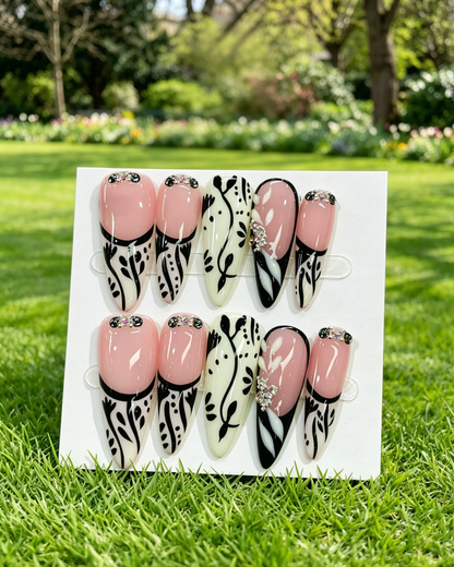 Pink Gold Almond Press On Nails