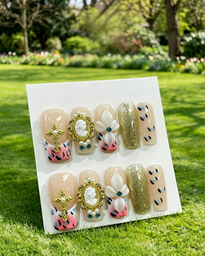 Pink Gold Almond Press On Nails