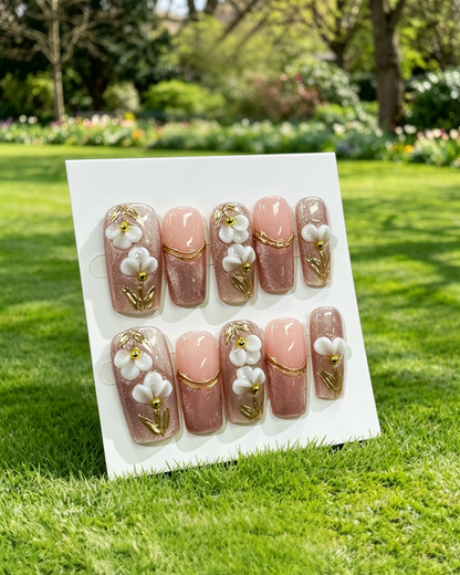 Pink Gold Almond Press On Nails