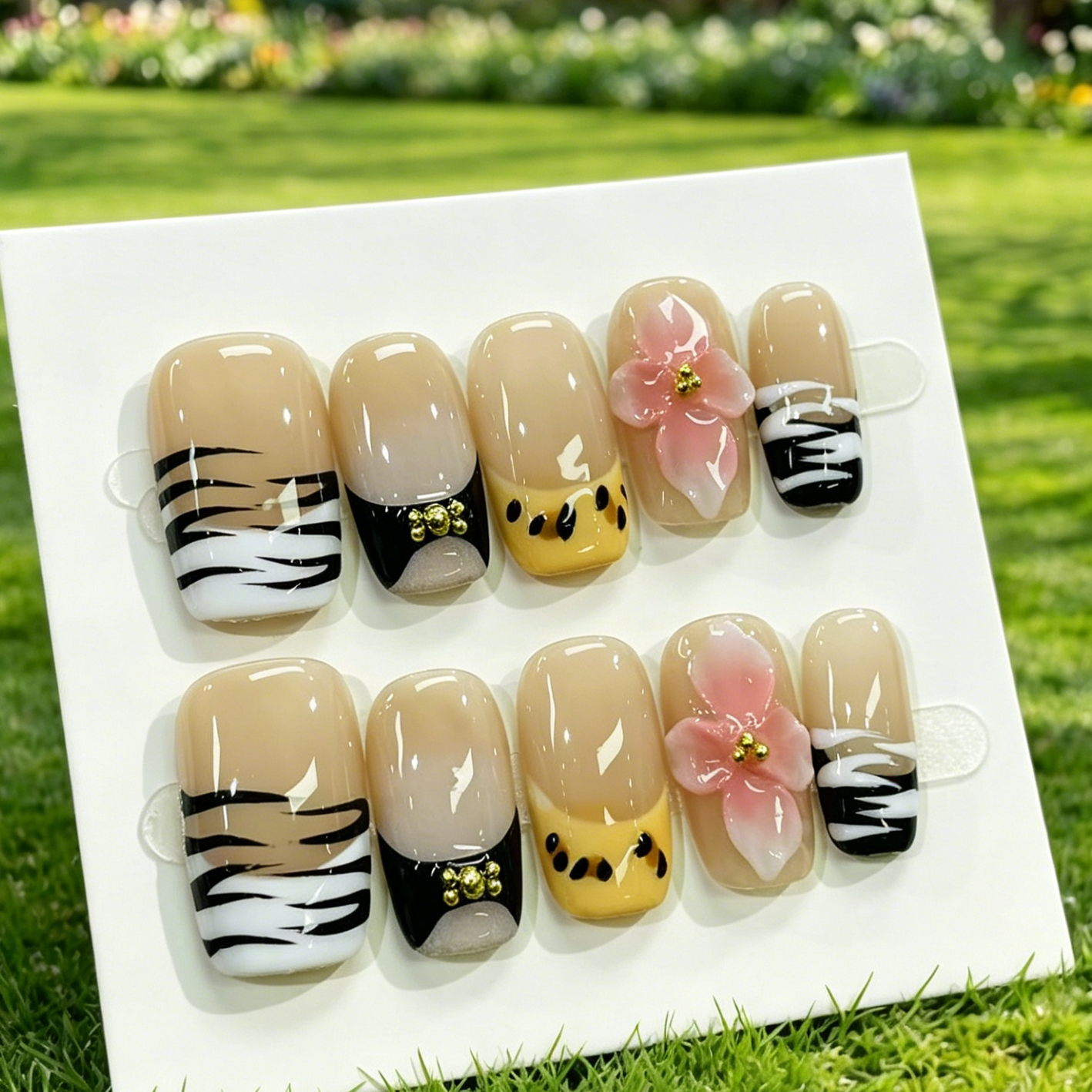 Pink Gold Almond Press On Nails
