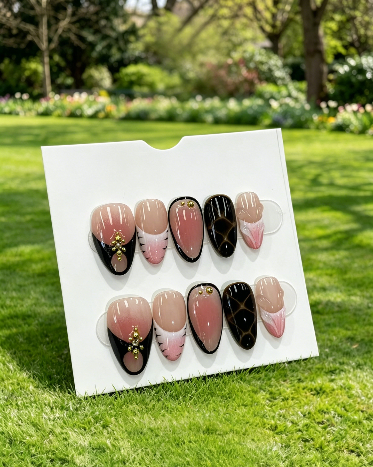 Pink Gold Almond Press On Nails
