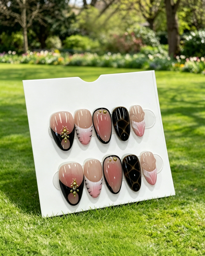 Pink Gold Almond Press On Nails