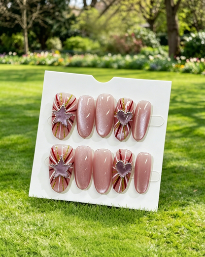 Pink Gold Almond Press On Nails