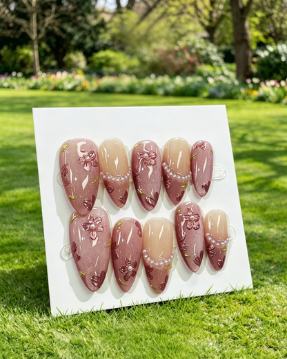 Pink Gold Almond Press On Nails