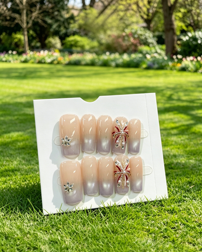 Pink Gold Almond Press On Nails