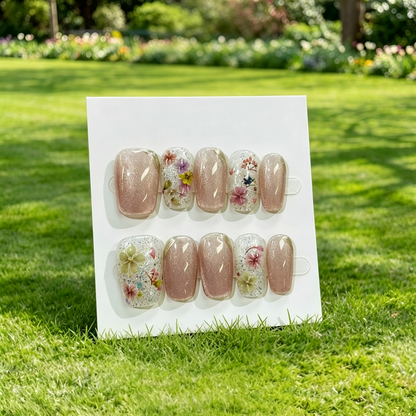 Pink Gold Almond Press On Nails