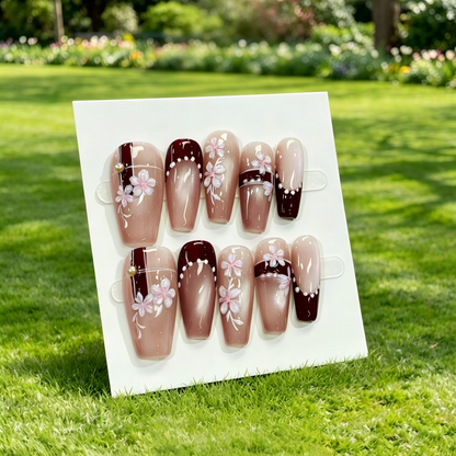 Pink Gold Almond Press On Nails