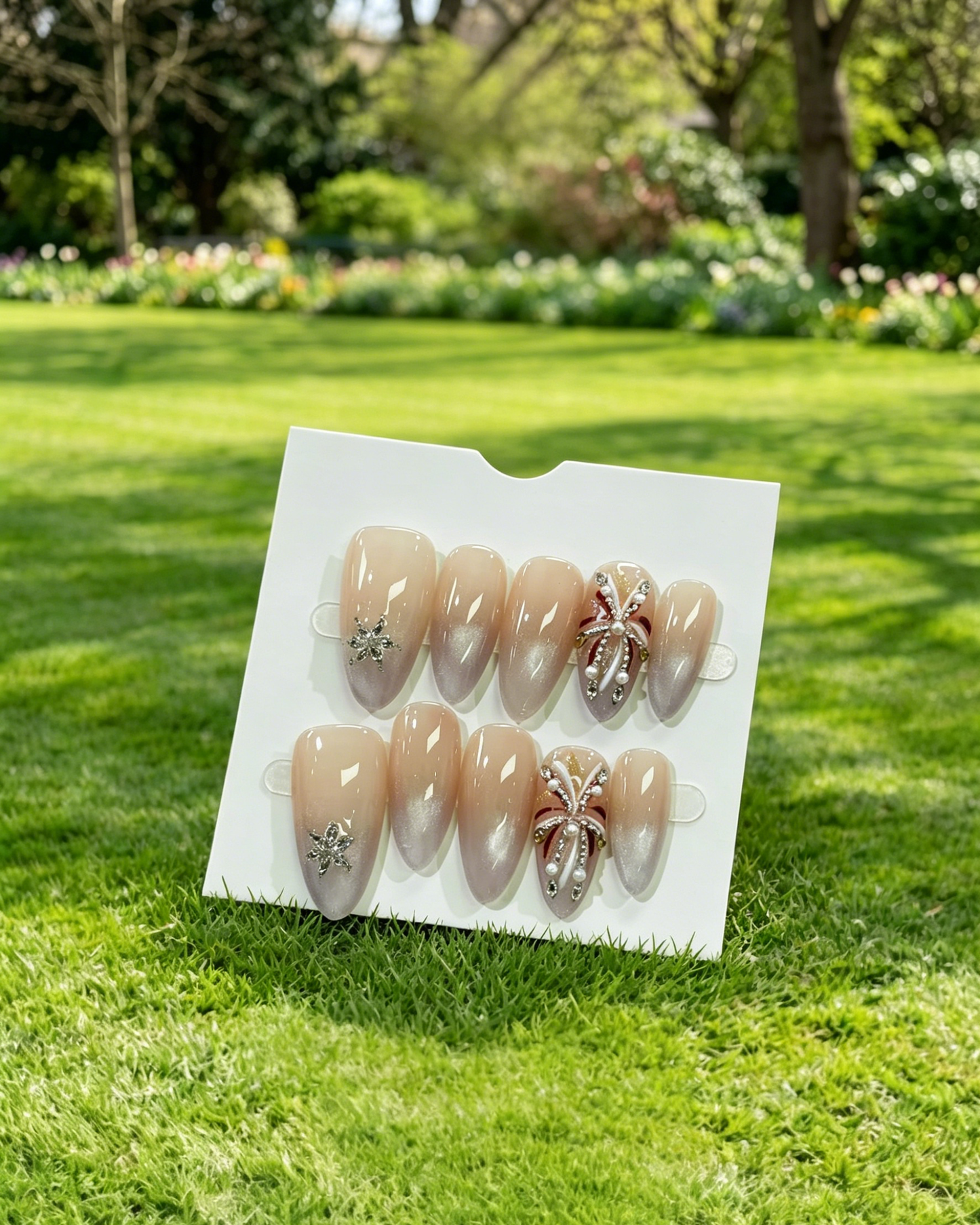 Pink Gold Almond Press On Nails