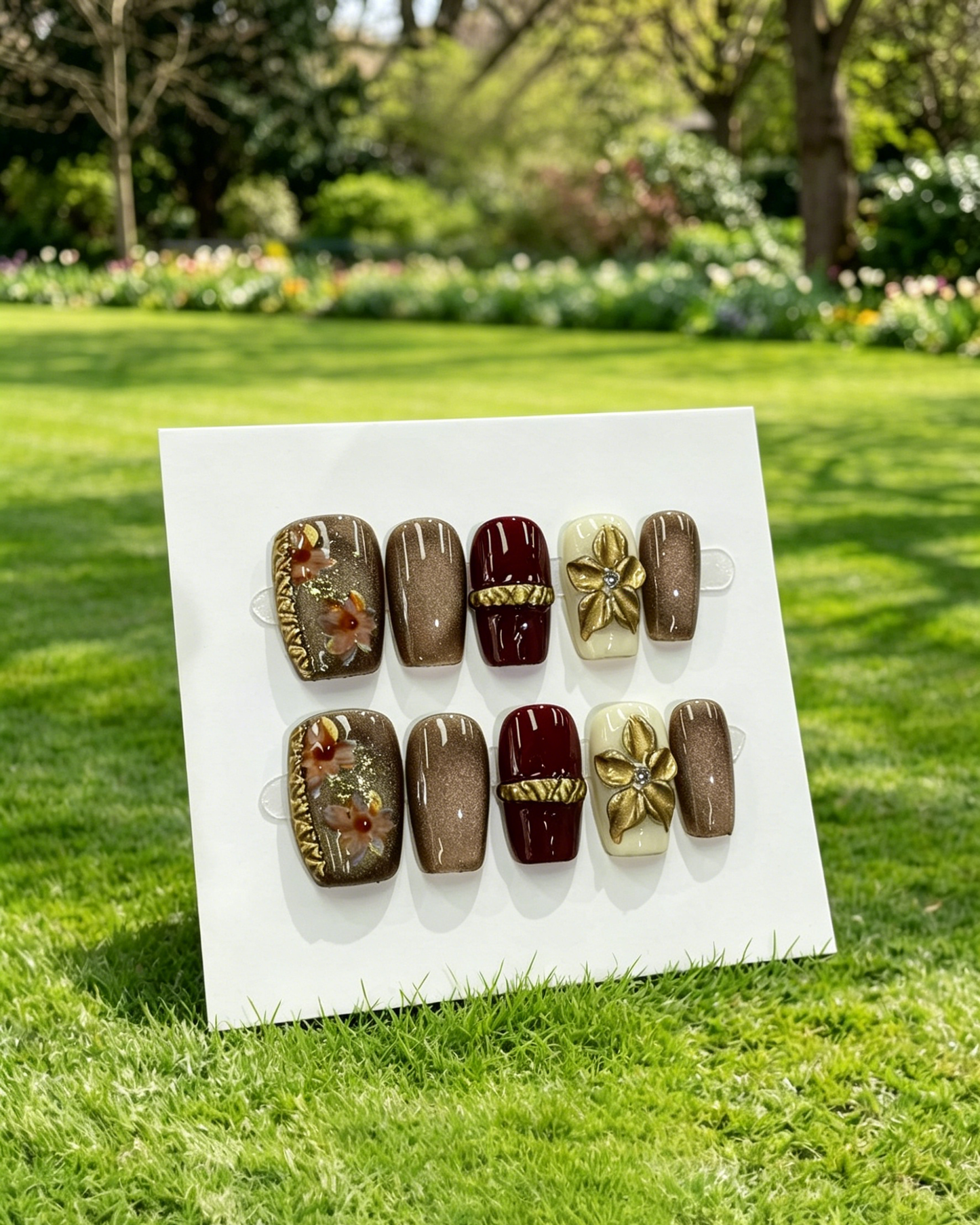 Pink Gold Almond Press On Nails