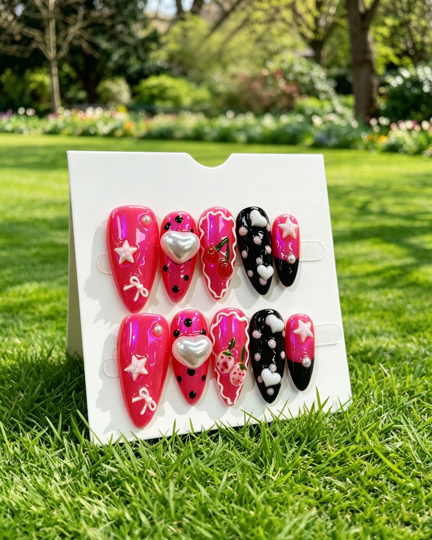 Pink Gold Almond Press On Nails