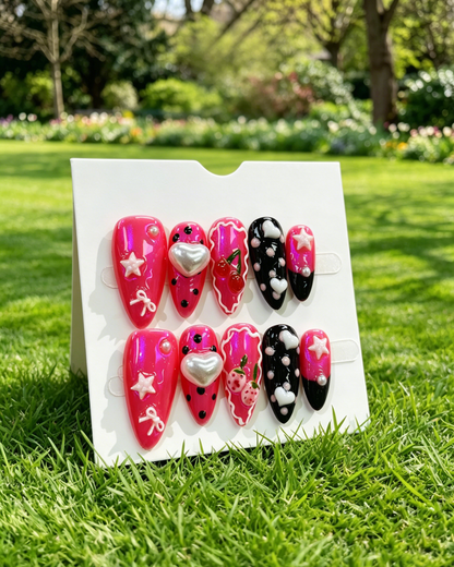Pink Gold Almond Press On Nails