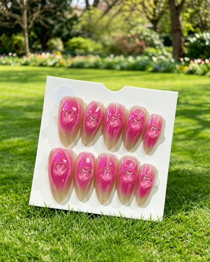 Pink Gold Almond Press On Nails