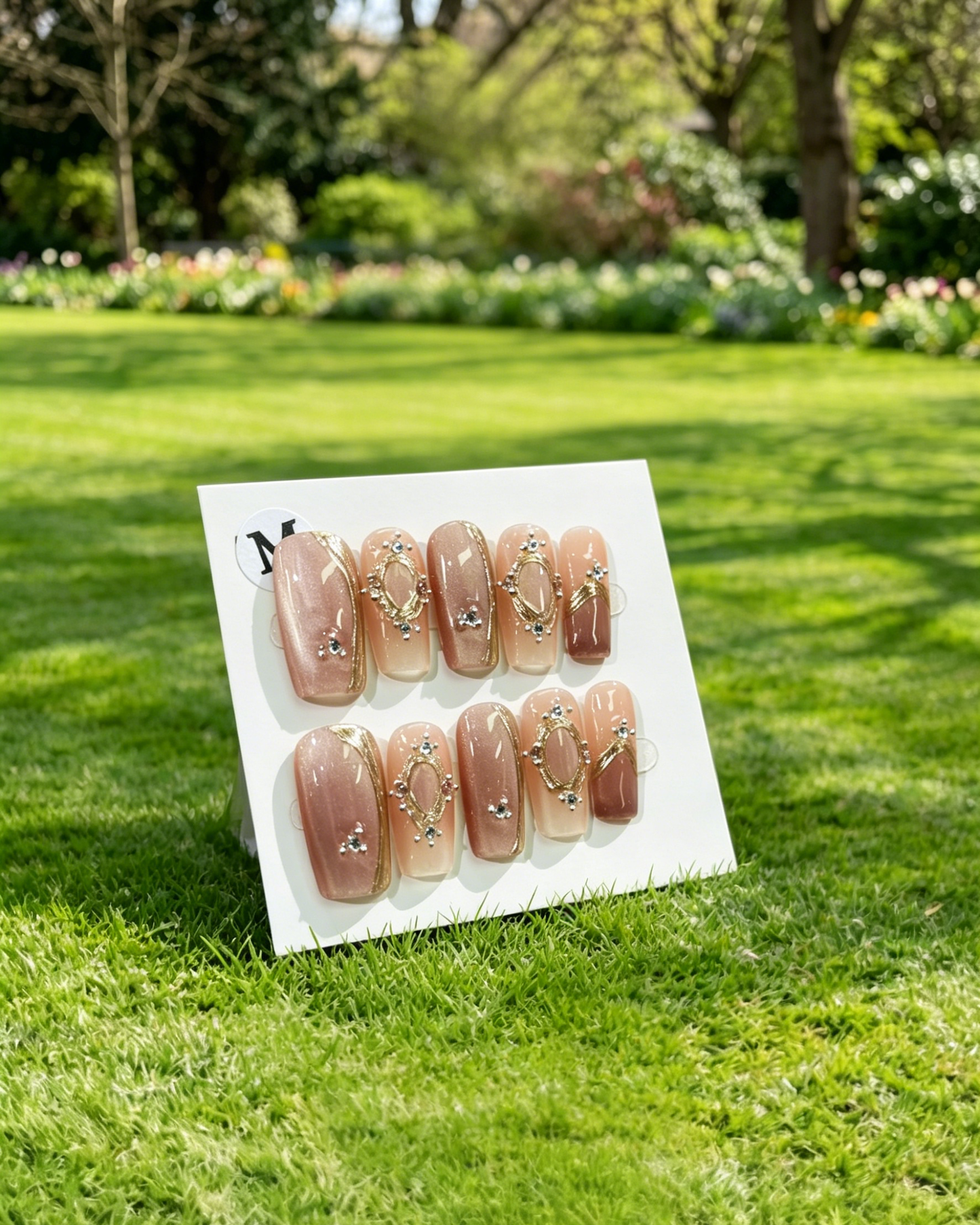 Pink Gold Almond Press On Nails