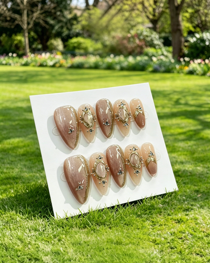 Pink Gold Almond Press On Nails