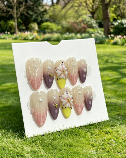 Pink Gold Almond Press On Nails