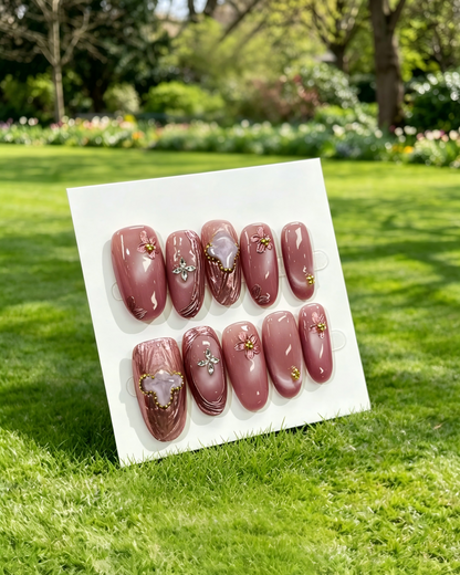 Pink Gold Almond Press On Nails