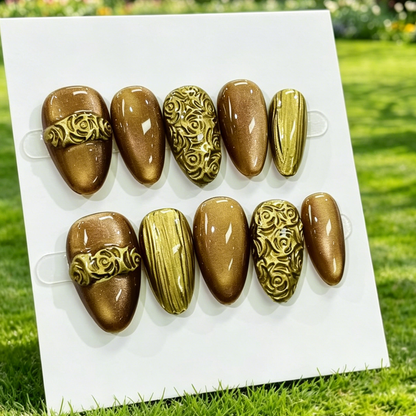 Pink Gold Almond Press On Nails