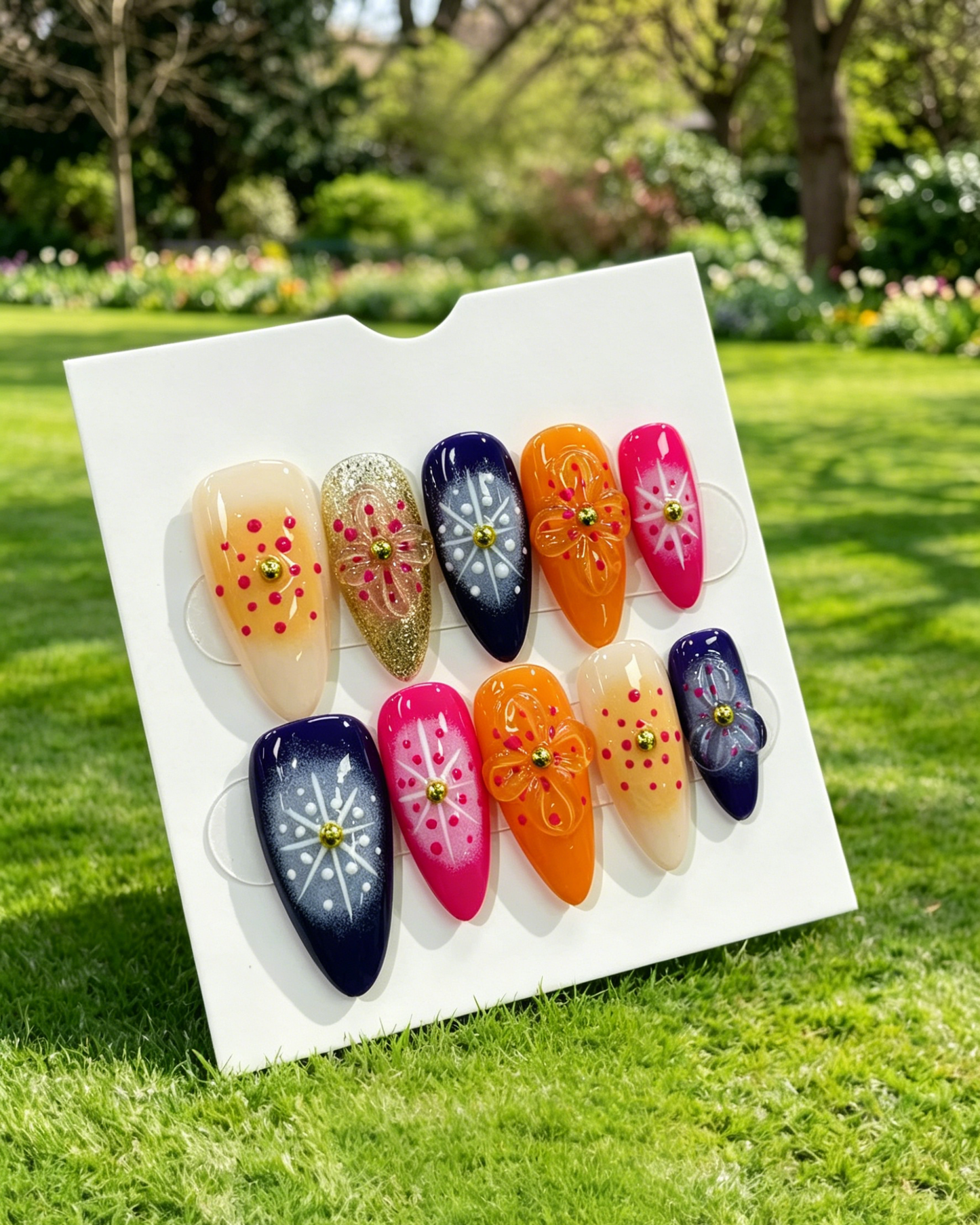 Pink Gold Almond Press On Nails