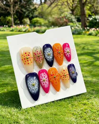 Pink Gold Almond Press On Nails
