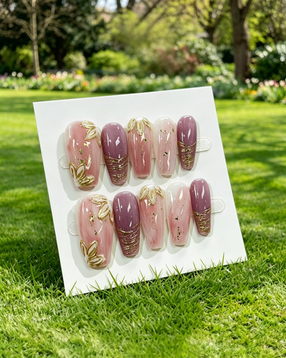 Pink Gold Almond Press On Nails