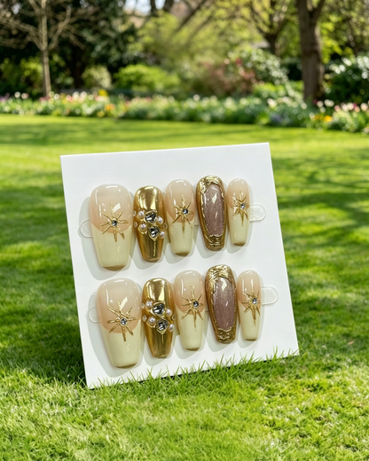 Pink Gold Almond Press On Nails