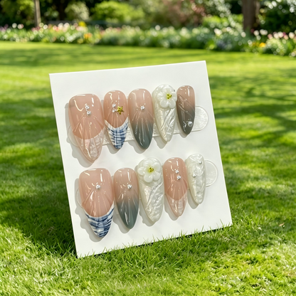 Pink Gold Almond Press On Nails