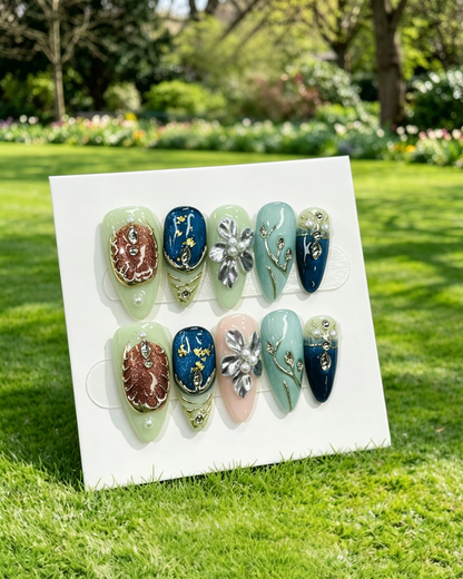 Pink Gold Almond Press On Nails