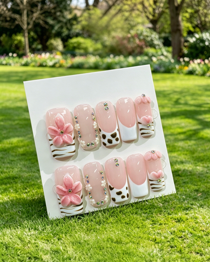 Pink Gold Almond Press On Nails