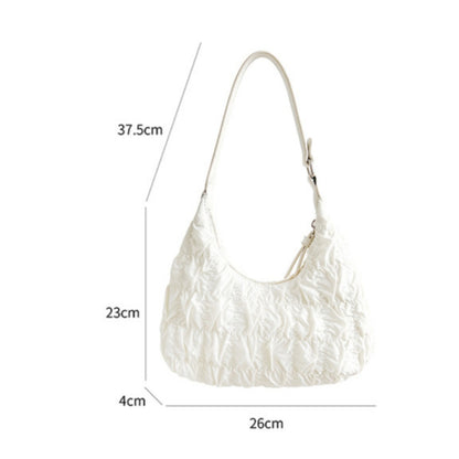 bolso pequeño de hombro, bolso tipo puff color crema, bolso plisado, bolso hobo 