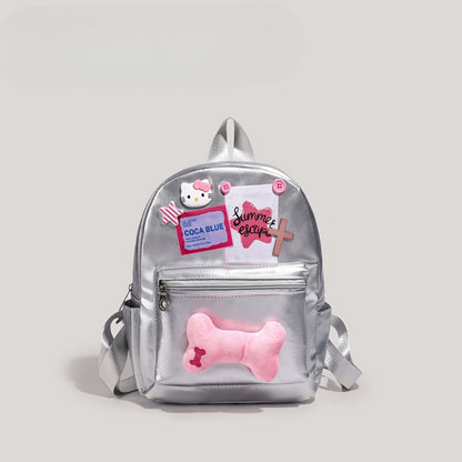 Silver metallic backpack purse for girls, school bag pink, star bone backpack fashion stylish women